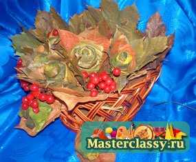 Поделки из листьев. Корзинка «Дары осени». Мастер класс